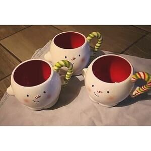 Department 56 Snowman Candy Cane Coffee Cups Snowman Christmas Set Of 3 Holiday